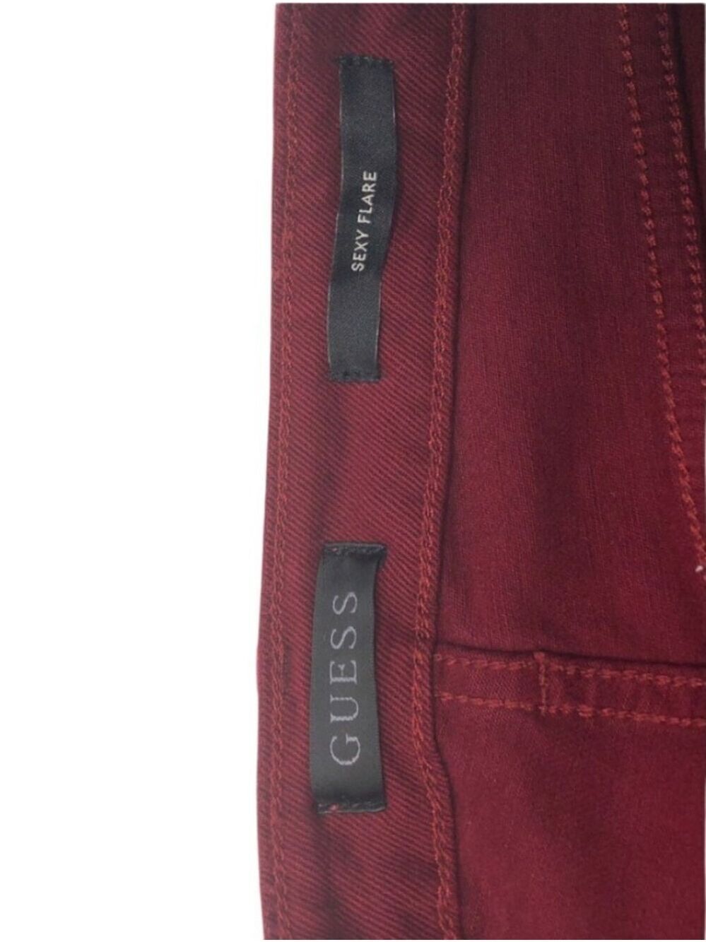 GUESS Sexy Flare Jeans Women 31x30 Tahiti Red Coated Metallic NWT $128 - Picture 4 of 11